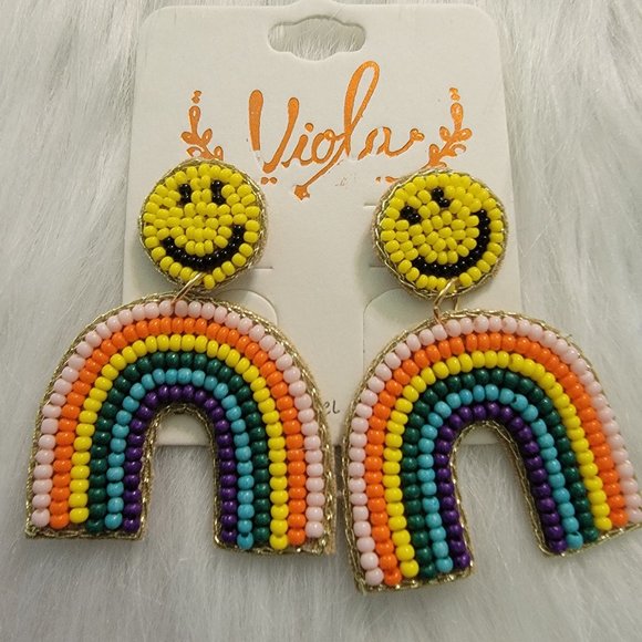 Viola Jewelry - 3/$15 Beaded Smiley Rainbow Earrings